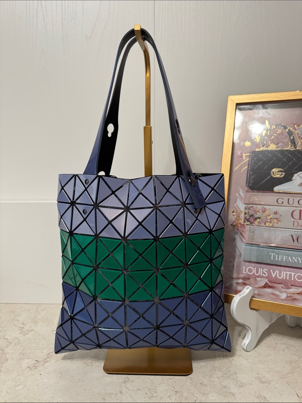 Issey Miyake Bao BaoGeometric Panel Tote Bag in Blue, Green & periwinkle NWOT